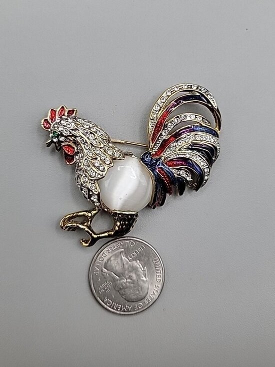 Unbranded Jewelry - Vintage Large Colorful Rhinestone Jelly Belly Rooster Brooch
